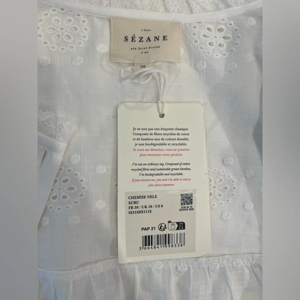 Sezane White Eyelet Ruffle Wrap Blouse - Picture 8 of 8